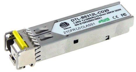 SFP 1000Base-BX BIDI 20km, Tx1550 Rx1310 Singlemode WDM, 1.25G, LC, DDM SFP-modu