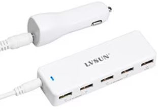 LVSUN USB Charger 5-port, 36W/7.2A Car-use, Black