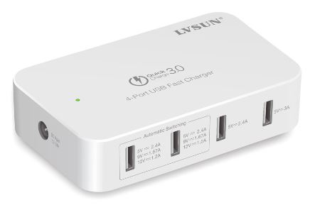 LVSUN USB Quick Charger 4-port, 58W/10.2A Desk-type, White