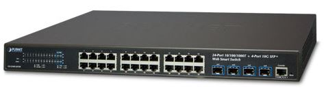 24x10/100/1000 + 4x 10G SFP+ Switch Web-smart/SNMP, 19"