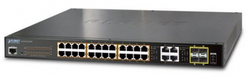 "24xGiga (24x PoE+) + 4xGb 440W IEEE802.3at SNMP 19""" PoE-kytkimet