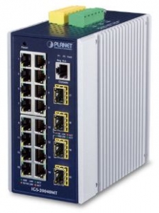 16xGiga + 4xSFP, -40...+75C Industrial Switch SNMP, IP30 Teollisuus-Ethernet