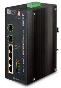 4x Giga PoE+ 2x SFP, -40...+75C Industrial Switch , IP30 Industrial PoE