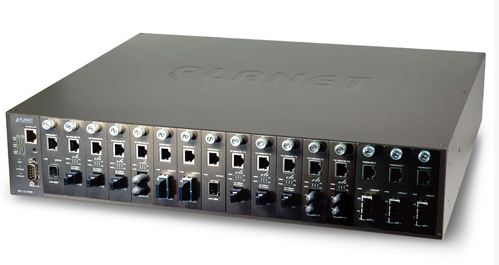 "Media converter chasis 19"" 16x SNMP/Web AC-PSU"