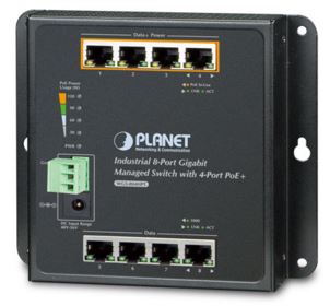 8xGiga 4x PoE+  -40...+75C Managed Industrial Switch, Flat