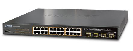 "24x Giga (24x PoE+) + 4x SFP 220W IEEE802.3at/af SNMP 19""" PoE-kytkimet