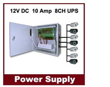 SECTEC Power Supply/UPS box 8ch 12VDC/10A, (wo battery) CCTV-kaapelointi ja virr