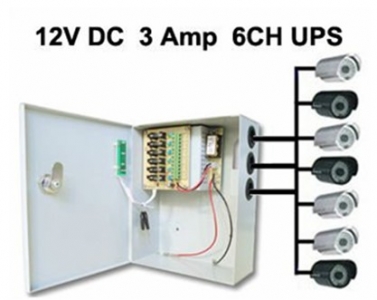 SECTEC Power Supply/UPS box 6ch 12VDC/3A, (wo battery) CCTV-kaapelointi ja virra