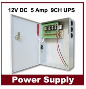 SECTEC Power Supply/UPS box 8ch 12VDC/5A, (wo battery) CCTV-kaapelointi ja virra